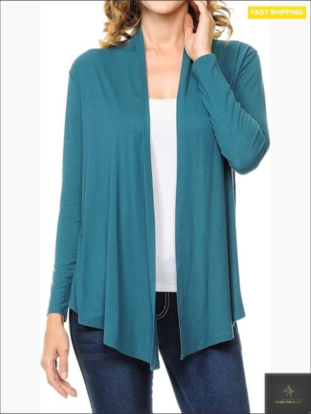 Long Sleeve Open Front Drape Lightweight Knit Cardigan Shawl Collar